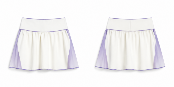 White and Purple Pleated A-Line Mini Skirt