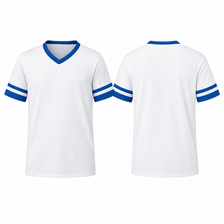 White and Blue V-Neck Short Sleeve T-Shirt