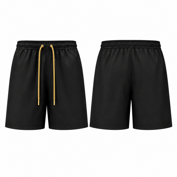 Black and Gold Drawstring Waist Athletic Shorts