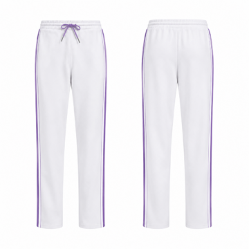 White and Purple Straight Leg Sweatpants with Side Stripe