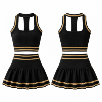 Gold and Black Ribbed Knit Crop Top and Mini Skirt Set