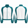 White and Teal Zip-Up Track Jacket with Mock Collar and Raglan Sleeves