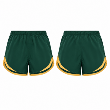 Gold and Forest Green Athletic Shorts with Dolphin Hem and Contrast Trim