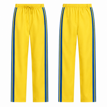 Yellow and Blue Straight-Leg Track Pants with Side Stripe and Drawstring Waist
