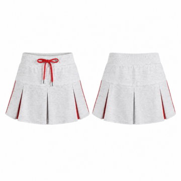 Heather White and Red Pleated Mini Skirt