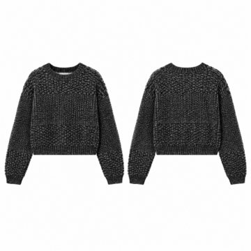Black and Silver Waffle Knit Cropped Sweater