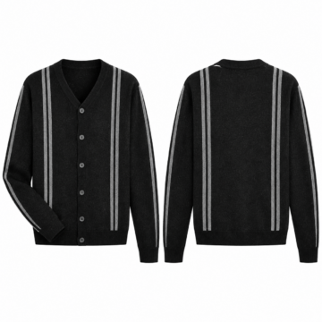 Black and Silver V-Neck Button-Front Knit Cardigan