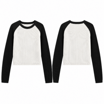 White and Black Ribbed Knit Cropped Sweater