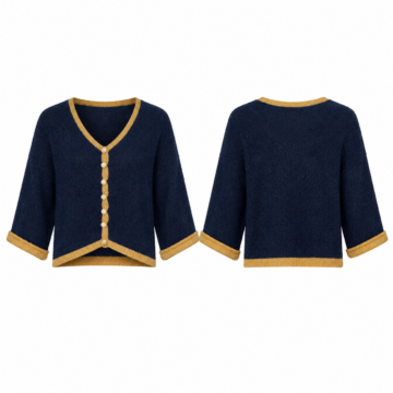 Navy and Gold Fuzzy Knit Button-Front Cardigan
