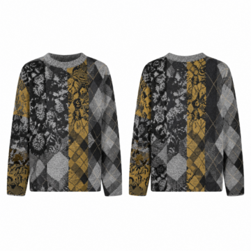 Black and Gray Jacquard Argyle Patchwork Pullover Sweater