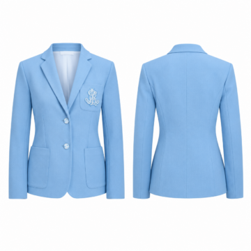 Sky Blue and White Notch Lapel Single-Breasted Blazer