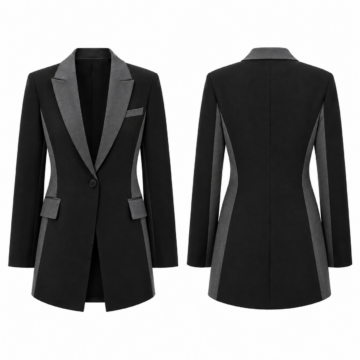 Black and Gray Single-Breasted Tailored Blazer