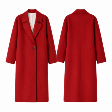Red and White Longline Single-Breasted Overcoat