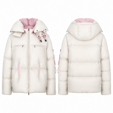 White and Pink Hooded Quilted Puffer Jacket