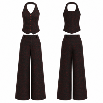 Black and Red Halter Vest and Wide-Leg Trousers Set
