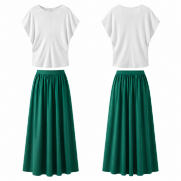 White and Emerald Dolman-Sleeve Top and Maxi Skirt Two-Piece Set