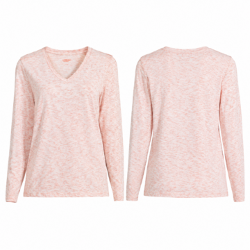 White and Coral Heathered V-Neck Long-Sleeve T-Shirt
