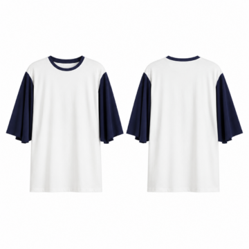 White and Navy Oversized Short Sleeve Crew Neck T-Shirt