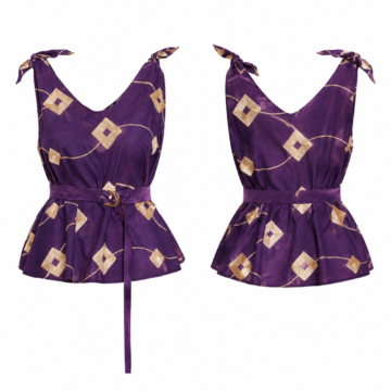 Purple and Gold Colorblock Crew Neck Top