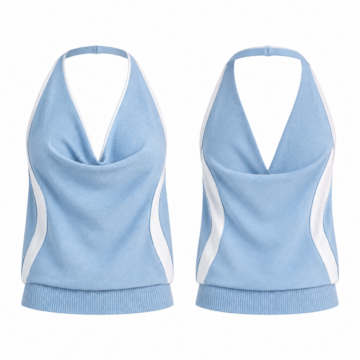Sky Blue and White Colorblock Crew Neck Top