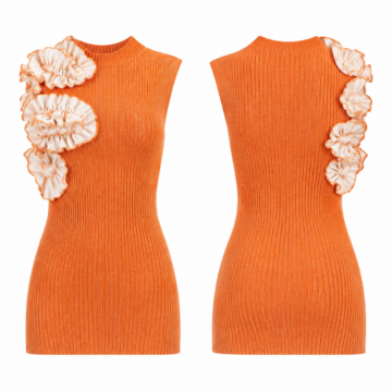 Orange and White Color Block Crew Neck Short Sleeve Top