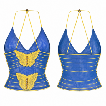 Royal Blue and Yellow Color Block Crew Neck Short Sleeve Top