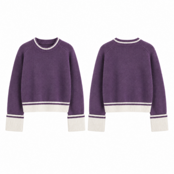 Purple and White Raglan Sleeve Crew Neck Pullover Sweater